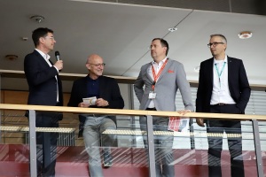 Eröffnungsrede André Neumann, mit Landrat Uwe Melzer und Vertretern der Arbeitsagentur und des Jobcenters, v.l.n.r.